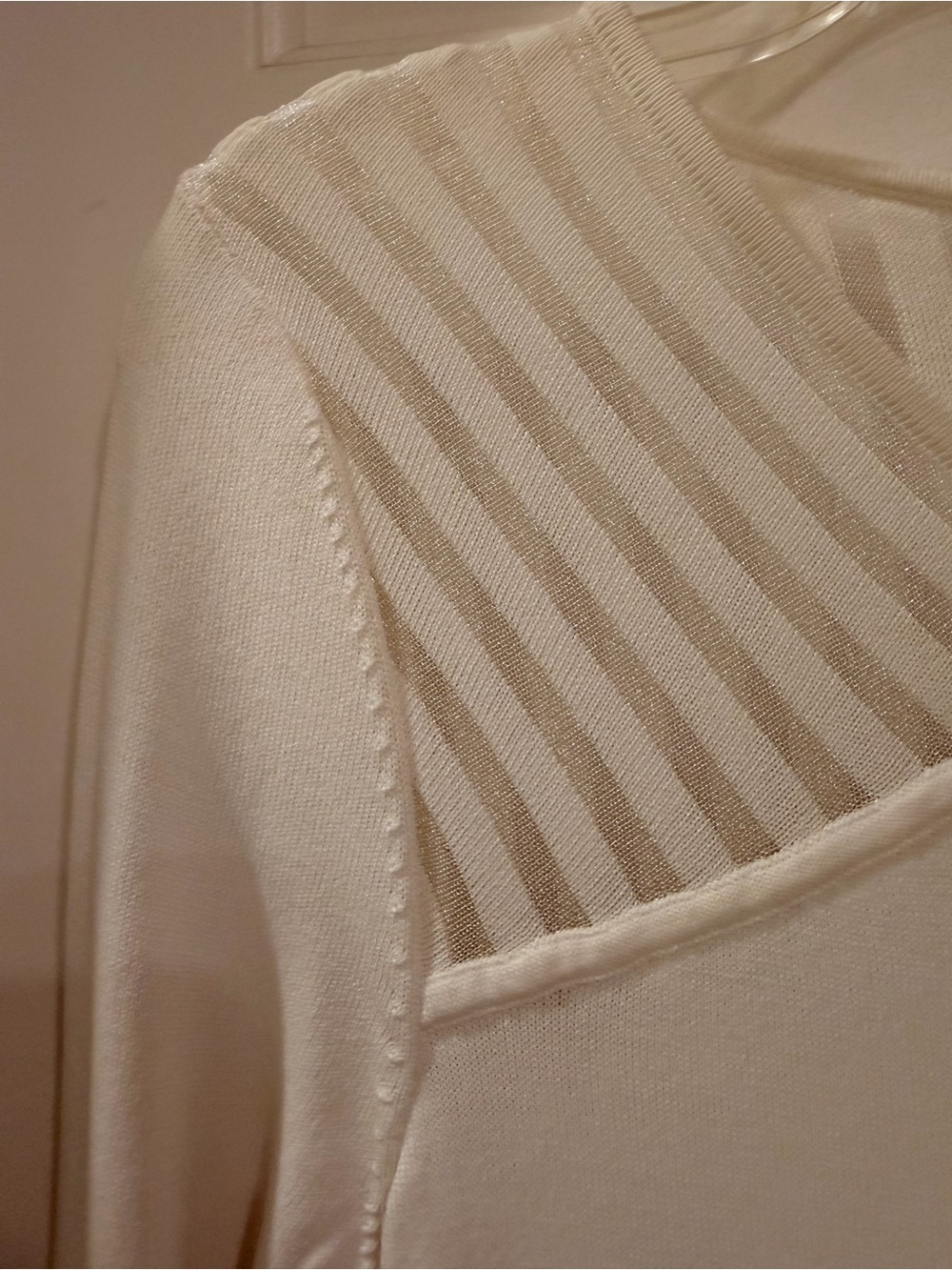 Calvin Klein Ivory Long-Sleeve Knit Fit & Flare Dress with Sheer details, Sz M - Picture 5 of 16